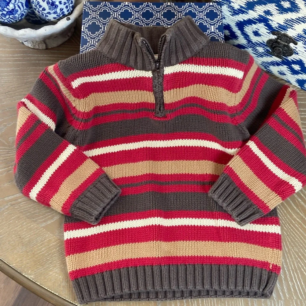 Boys Gymboree Red & Brown Striped 1/4 Zip Sweater Size Small